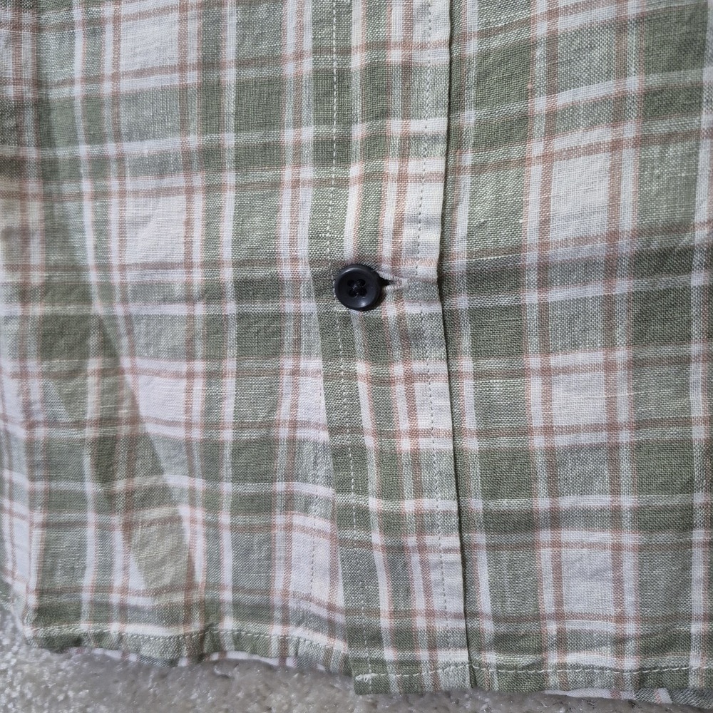 Taylor Stitch Linen Shirt Mens 40 Medium Green Plaid Button Down Coastal Beach - Picture 4 of 12